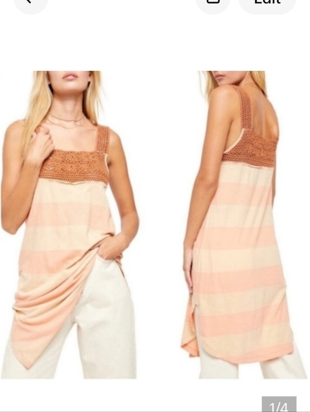 Free People Luca Tunic Tank Top Dress Striped Crochet Medium